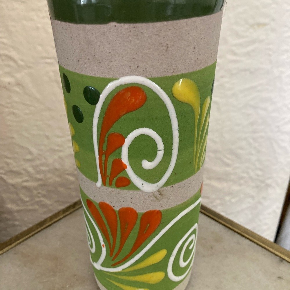 Mexican Colorful Ceramic Vase with Green Orange Talavera Design